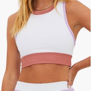 Beach Riot Tri-Tone Sports Bra & Biker Shorts - White, Mauve, and Lavender